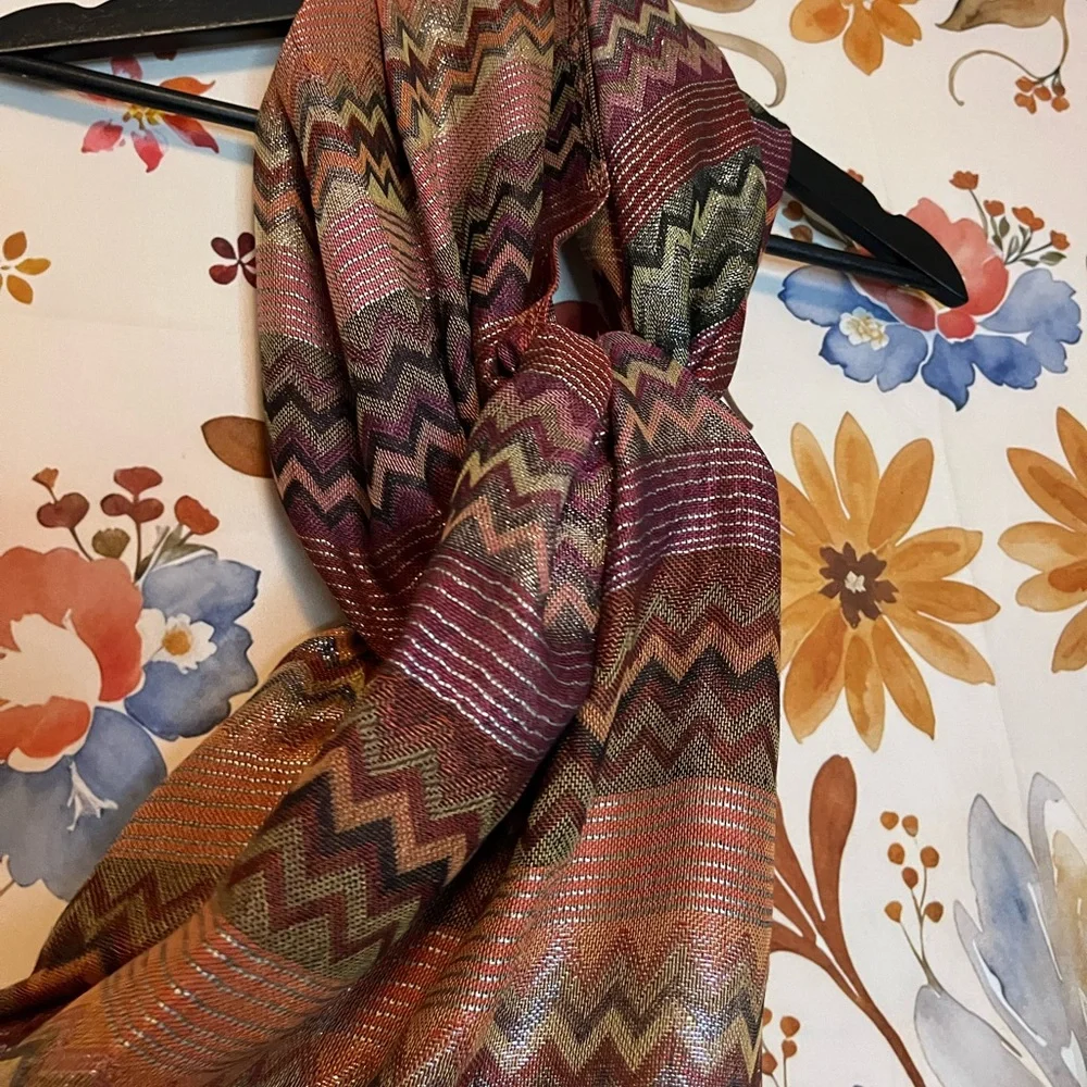Gorgeous Boho Chevron Brown Gold Black Retro Style Tasseled Fashion Hippie Scarf